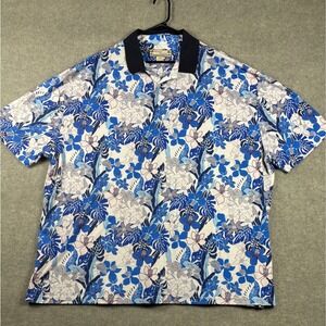 Beyond Paradise Floral Tropical Polo Shirt 4XB Blue Short Sleeve Hawaiian Mens